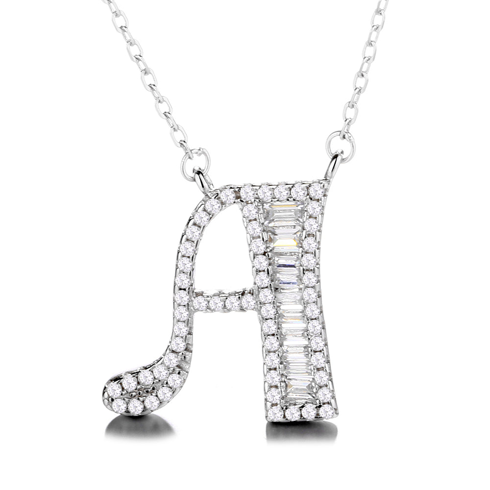 Sterling Silver Initial Pendant Necklace with Simulated Diamond