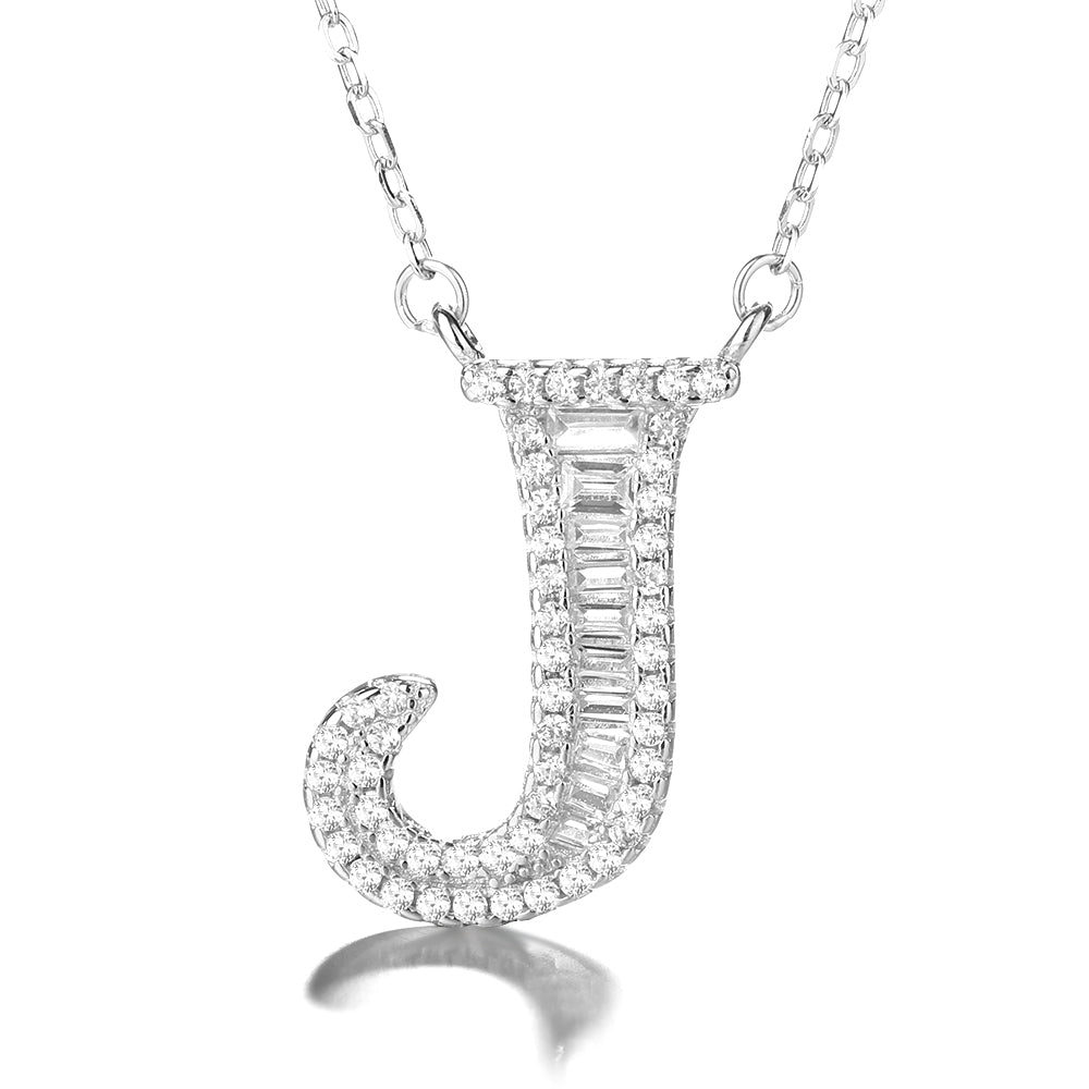 Sterling Silver Initial Pendant Necklace with Simulated Diamond