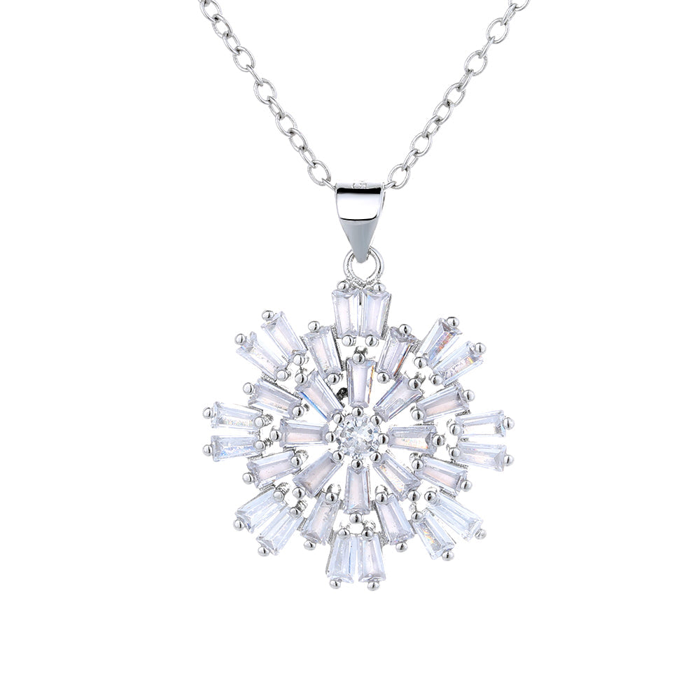 Sterling Silver Starburst Simulated Diamond Necklace