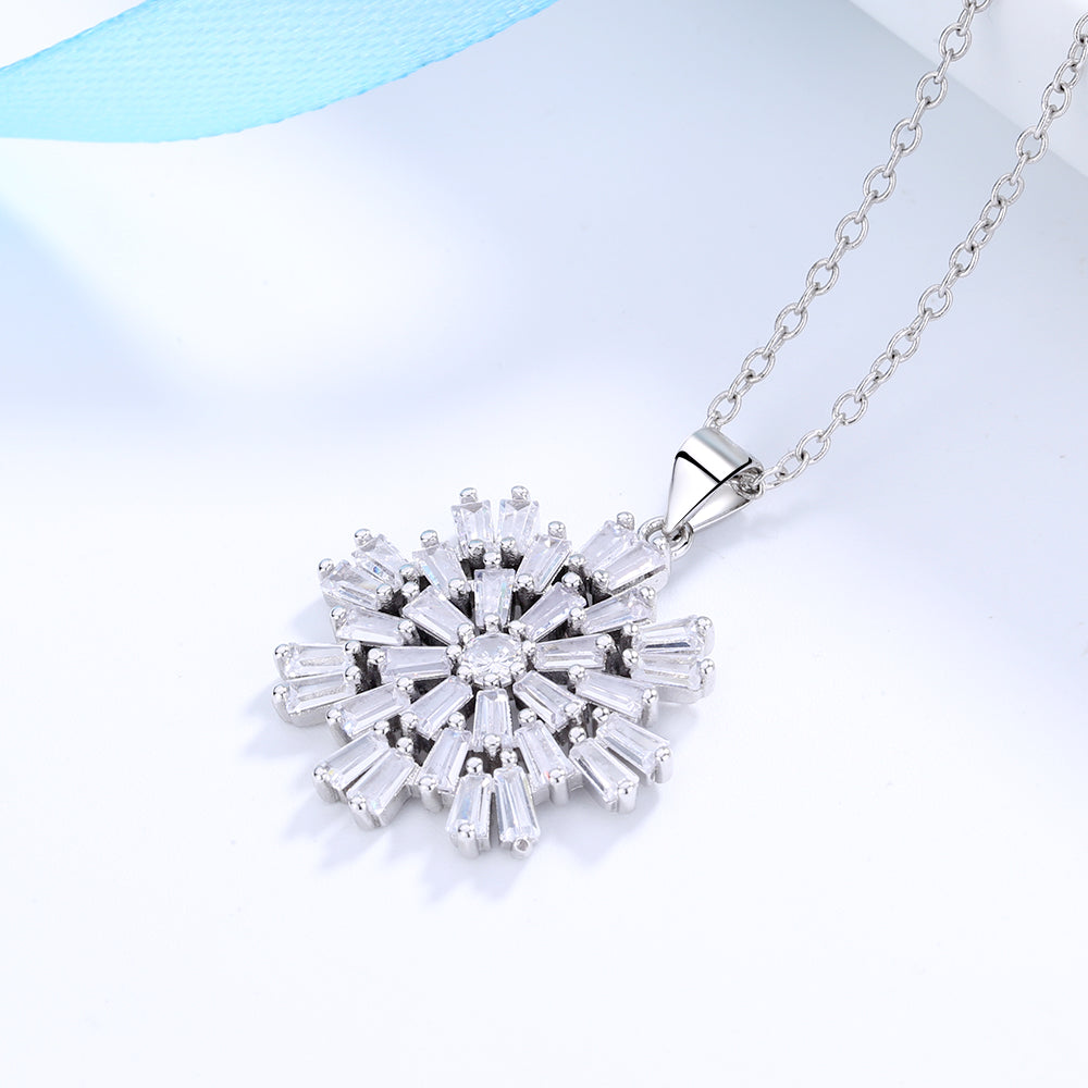 Sterling Silver Starburst Simulated Diamond Necklace