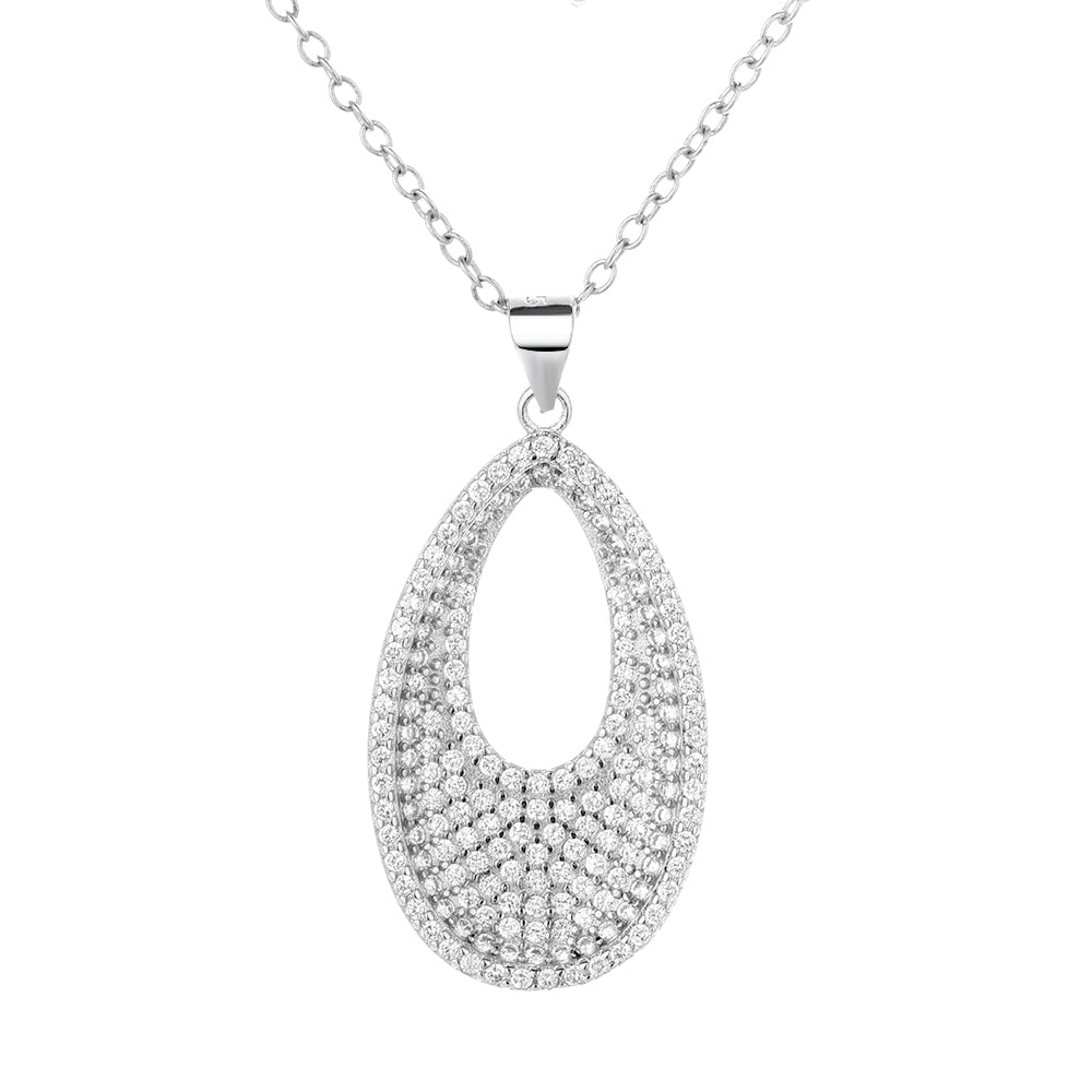 14K White Gold Pave Teardrop Pendant with crystals