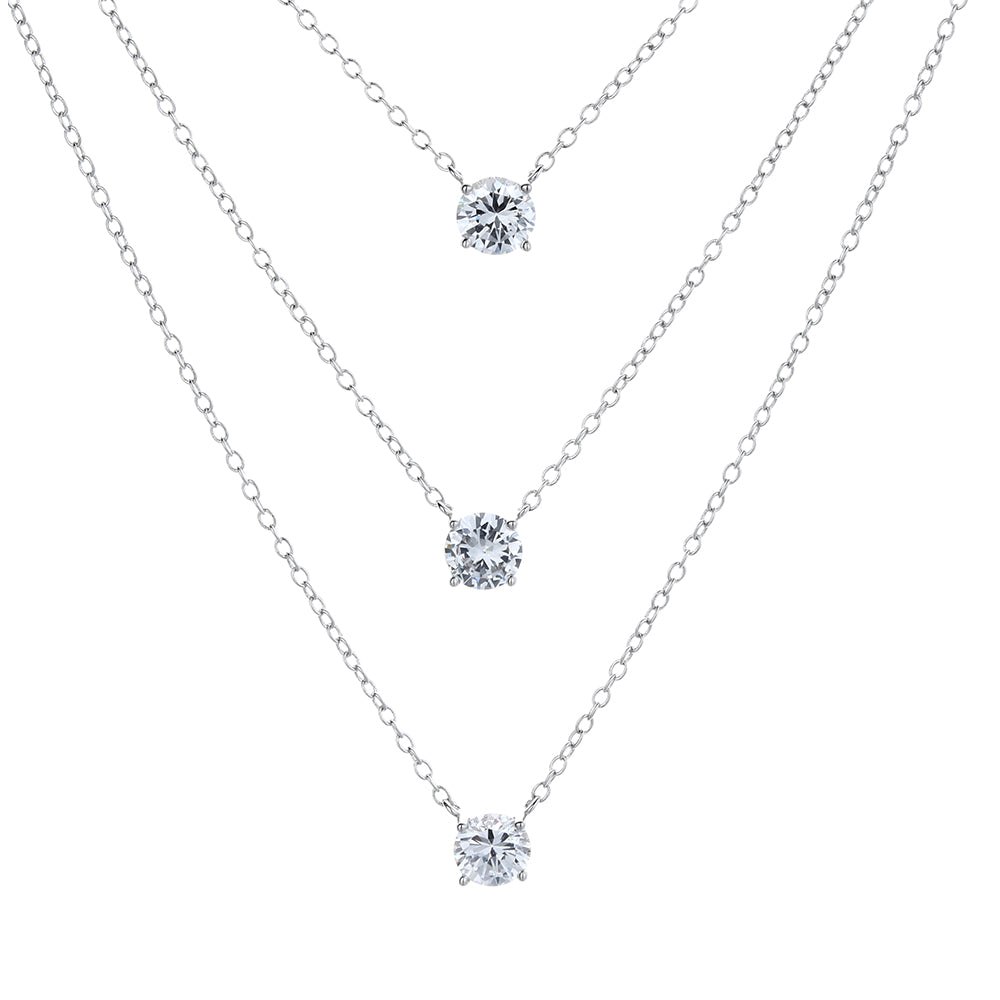 Sterling Silver and Tri-Tone Three Layer Necklace with Crystals