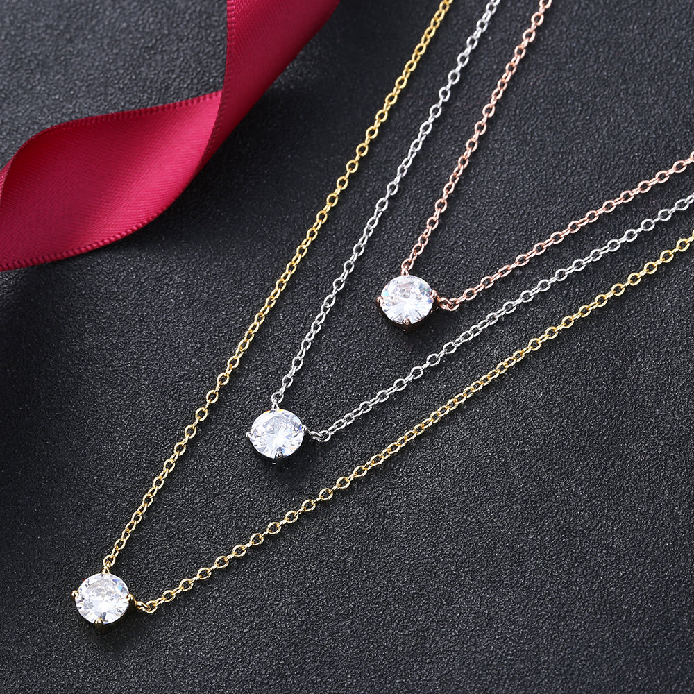 Sterling Silver and Tri-Tone Three Layer Necklace with Crystals