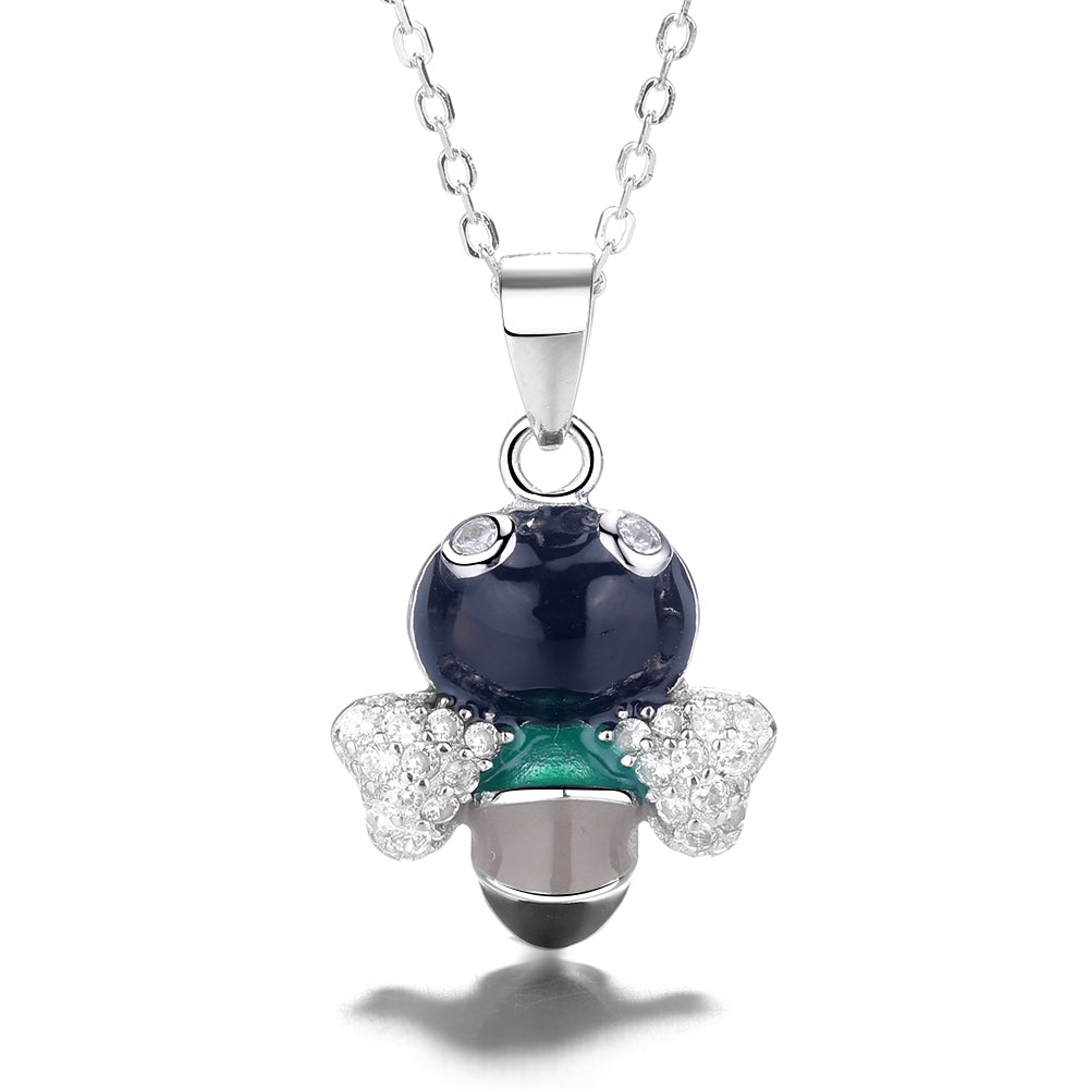 Sterling Silver Black Bee Pendant Necklace with Crystals