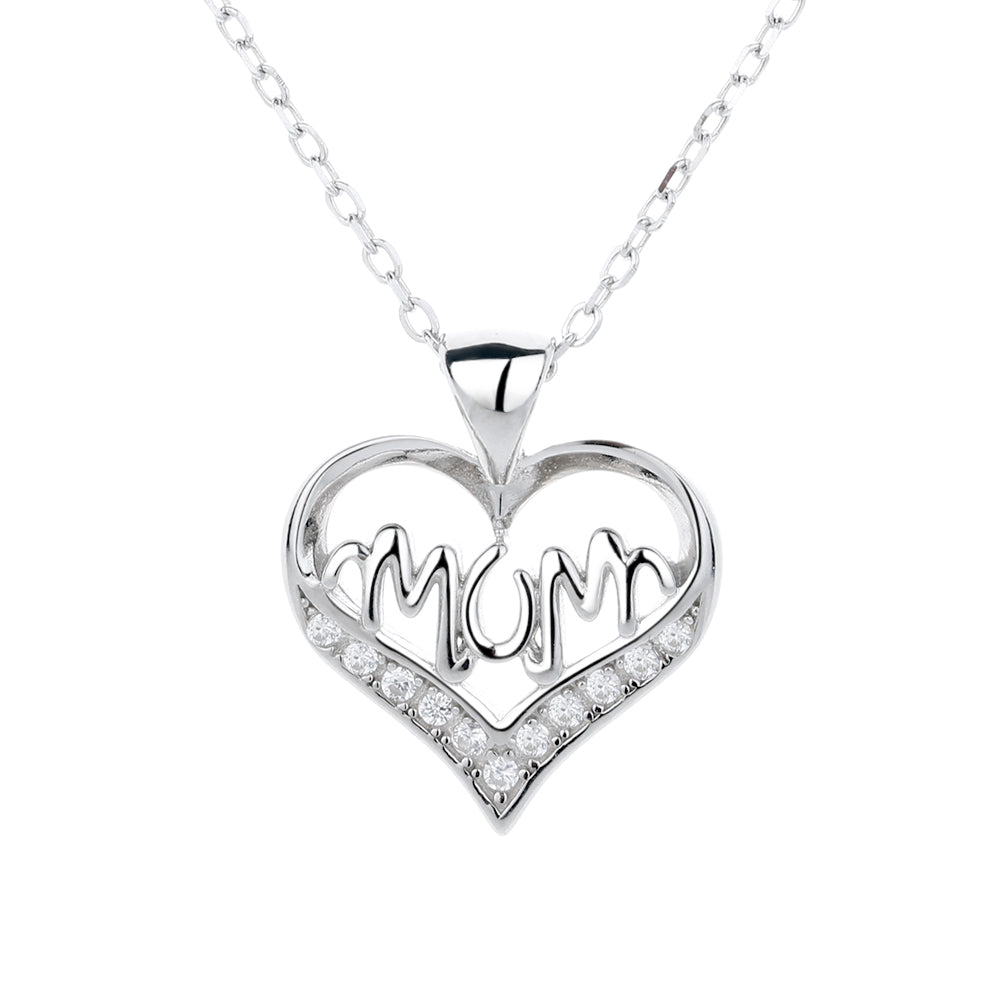 14K Gold or Sterling Silver MOM Heart Pendant Necklace with crystals  (Mom, Mother, Mama - Great Gift)