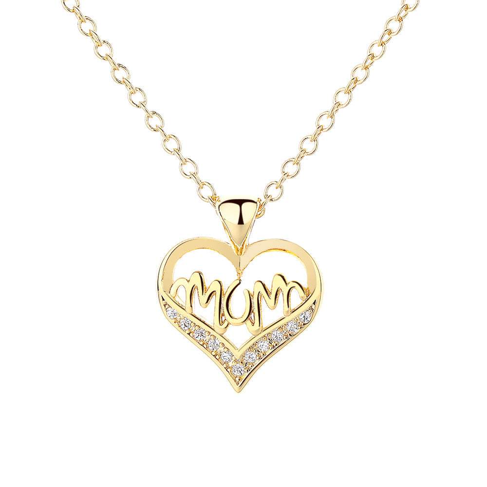 14K Gold or Sterling Silver MOM Heart Pendant Necklace with crystals  (Mom, Mother, Mama - Great Gift)
