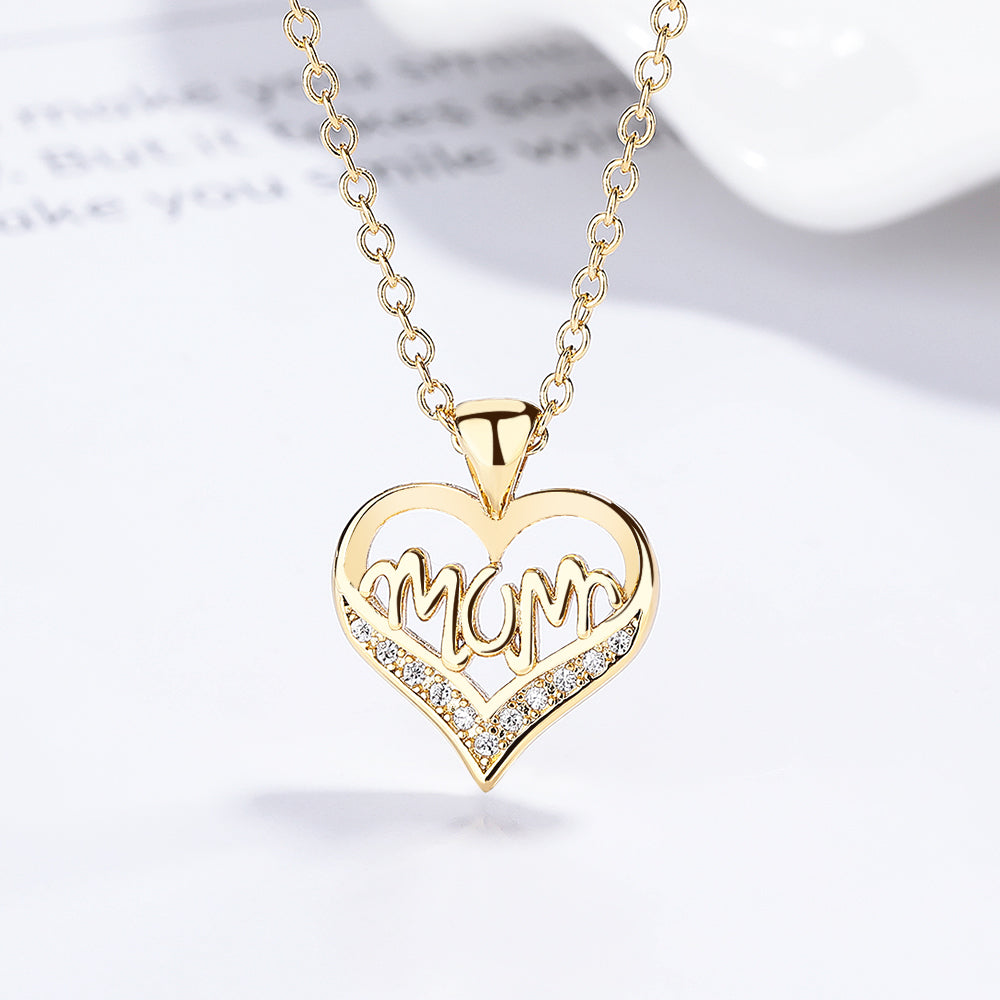 14K Gold or Sterling Silver MOM Heart Pendant Necklace with crystals  (Mom, Mother, Mama - Great Gift)