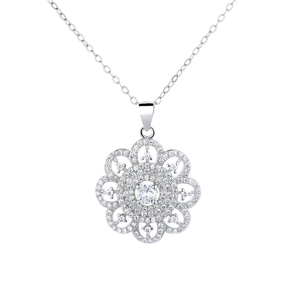 Sterling Silver Vintage Flower Pendant Necklace