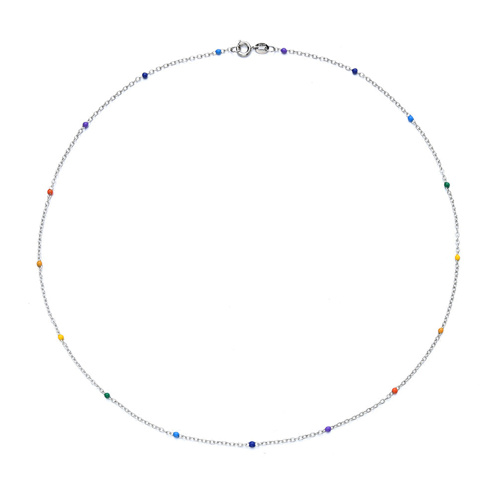 Sterling Silver 7 Genuine Chakra Stationary Necklace