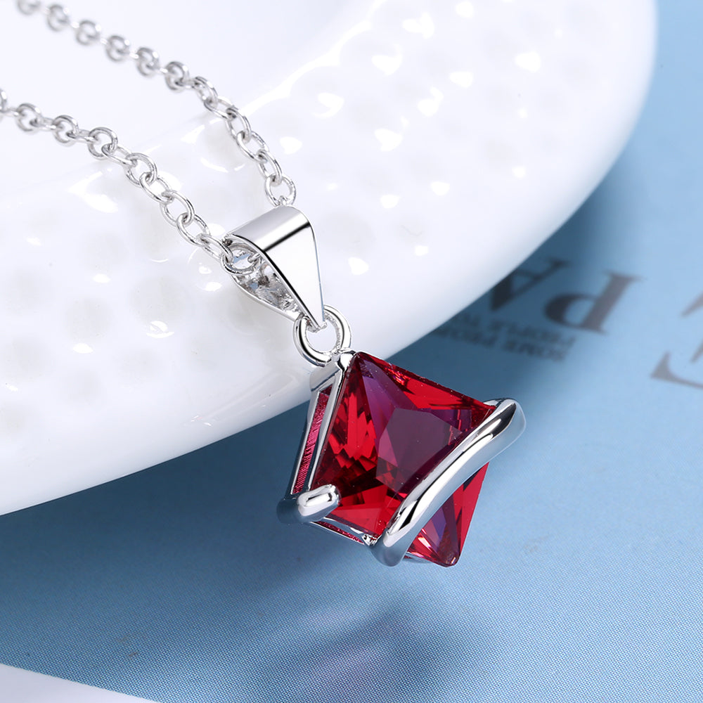 Amy and Annette Sterling Silver Sapphire or Ruby Pendant Necklace