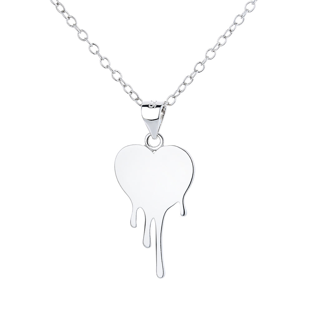 Sterling Silver Dripping Heart Pendant Necklace