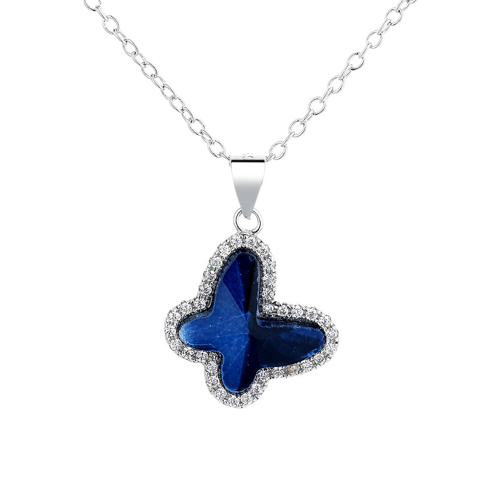 Sterling Silver Halo Butterfly Necklace with crystals
