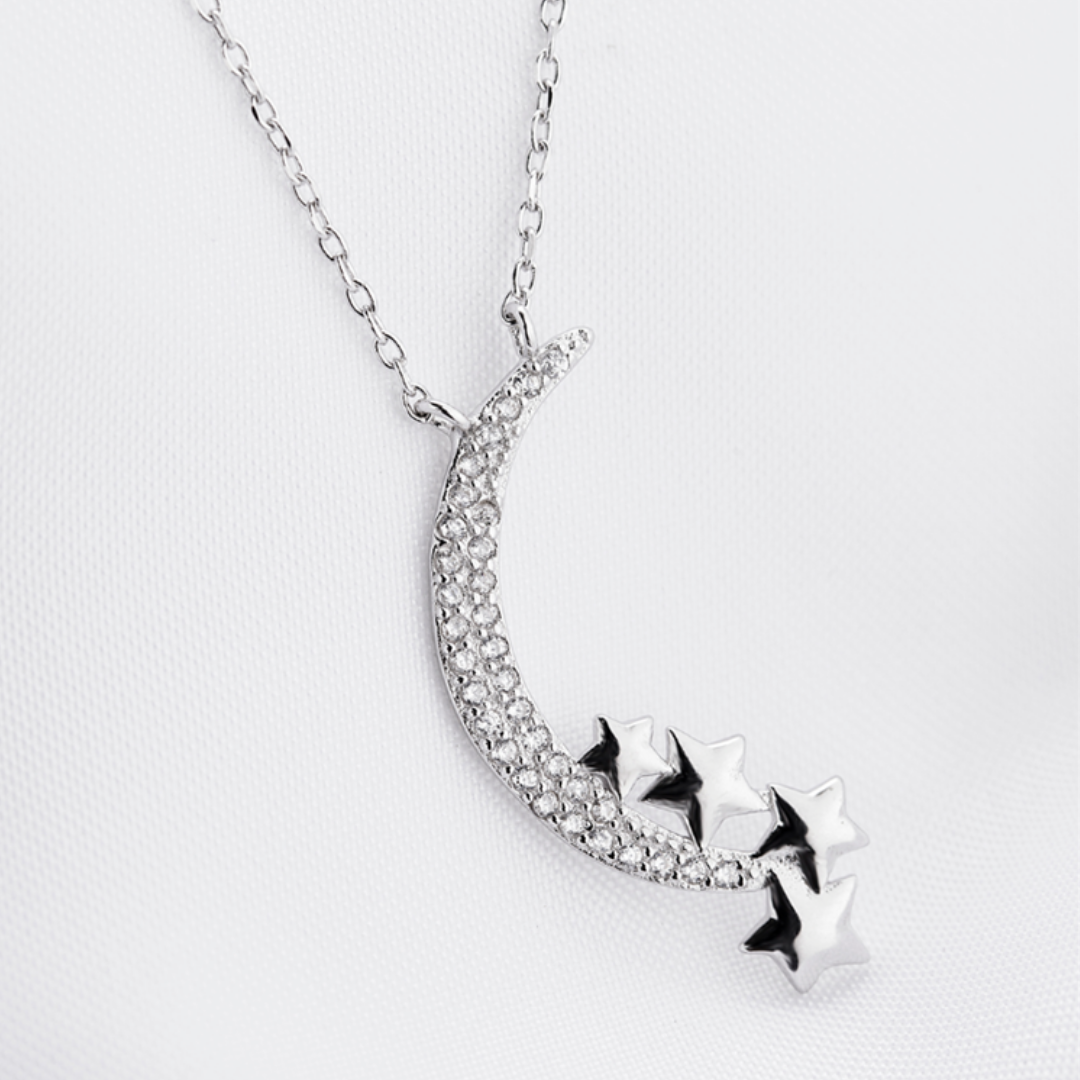 Sterling Silver Moon Necklace Genuine Crystal