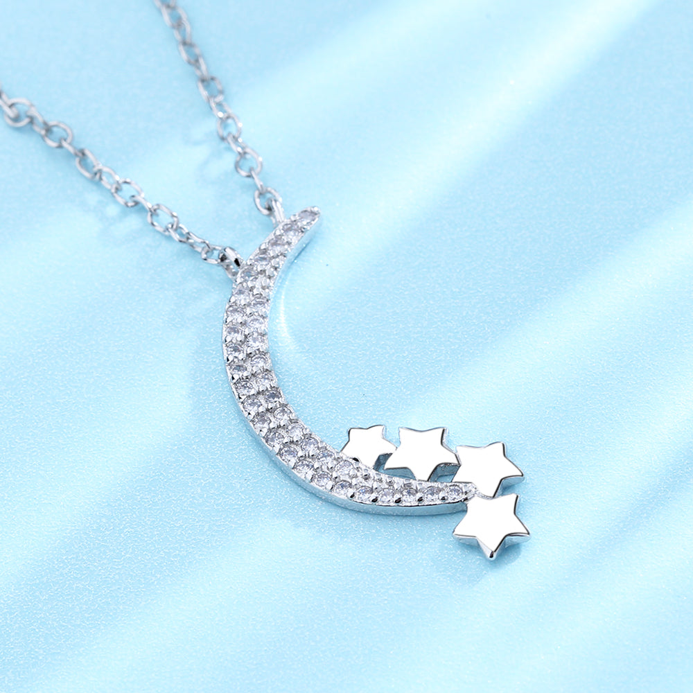 Sterling Silver Moon Necklace Genuine Crystal