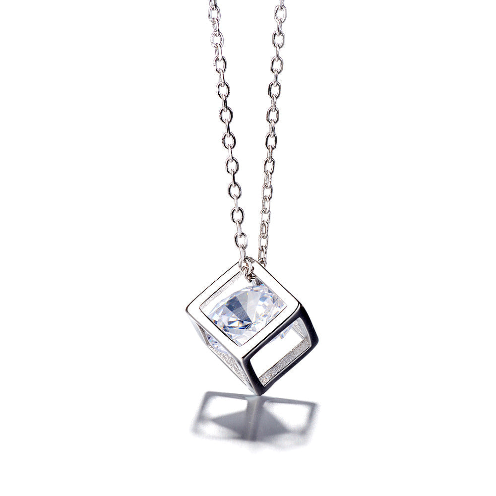 Sterling Silver Genuine Crystal Solitaire Floating Pendant Necklace