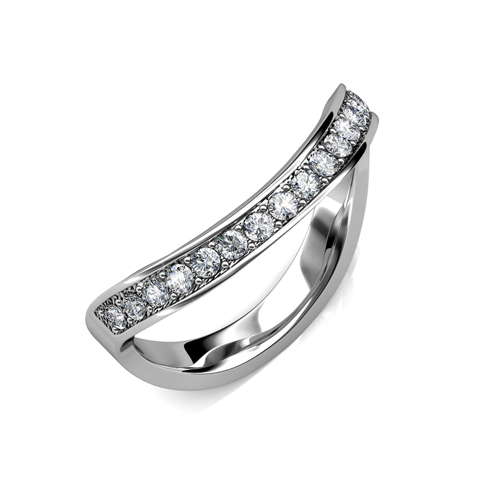 Ocean Wave Studded Simulated Diamond Ring in 18K White Gold