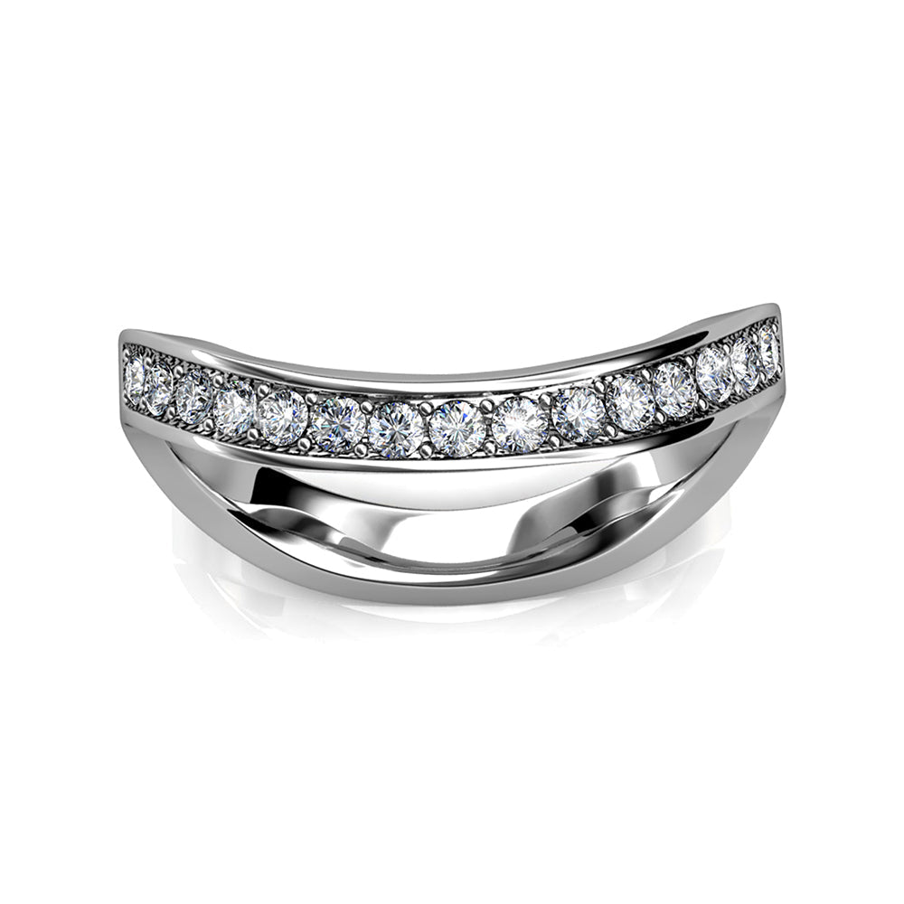 Ocean Wave Studded Simulated Diamond Ring in 18K White Gold