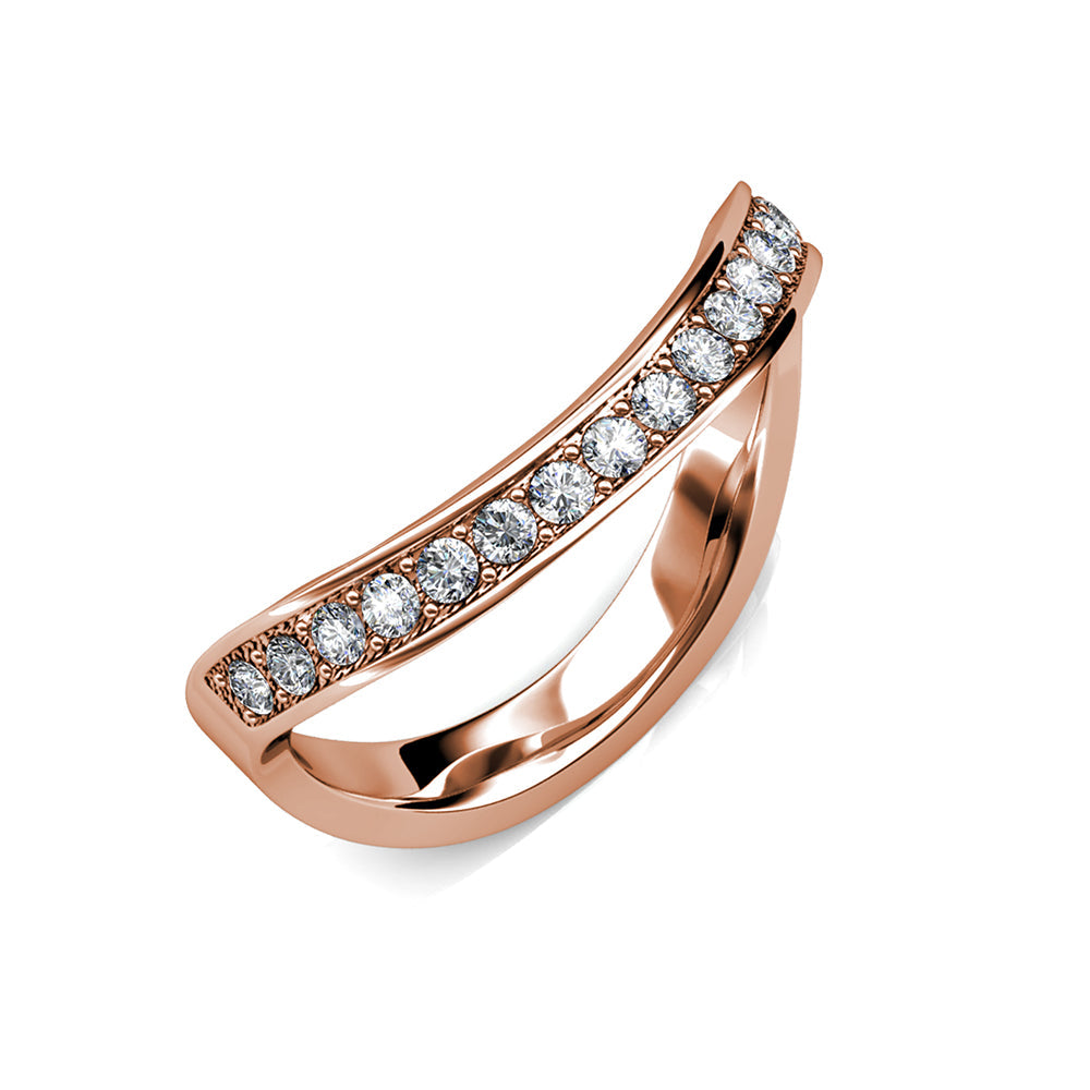 Ocean Wave Studded Simulated Diamond Ring in 18K Rose Gold