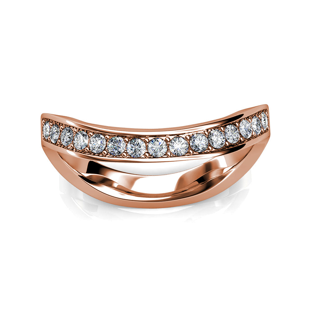 Ocean Wave Studded Simulated Diamond Ring in 18K Rose Gold