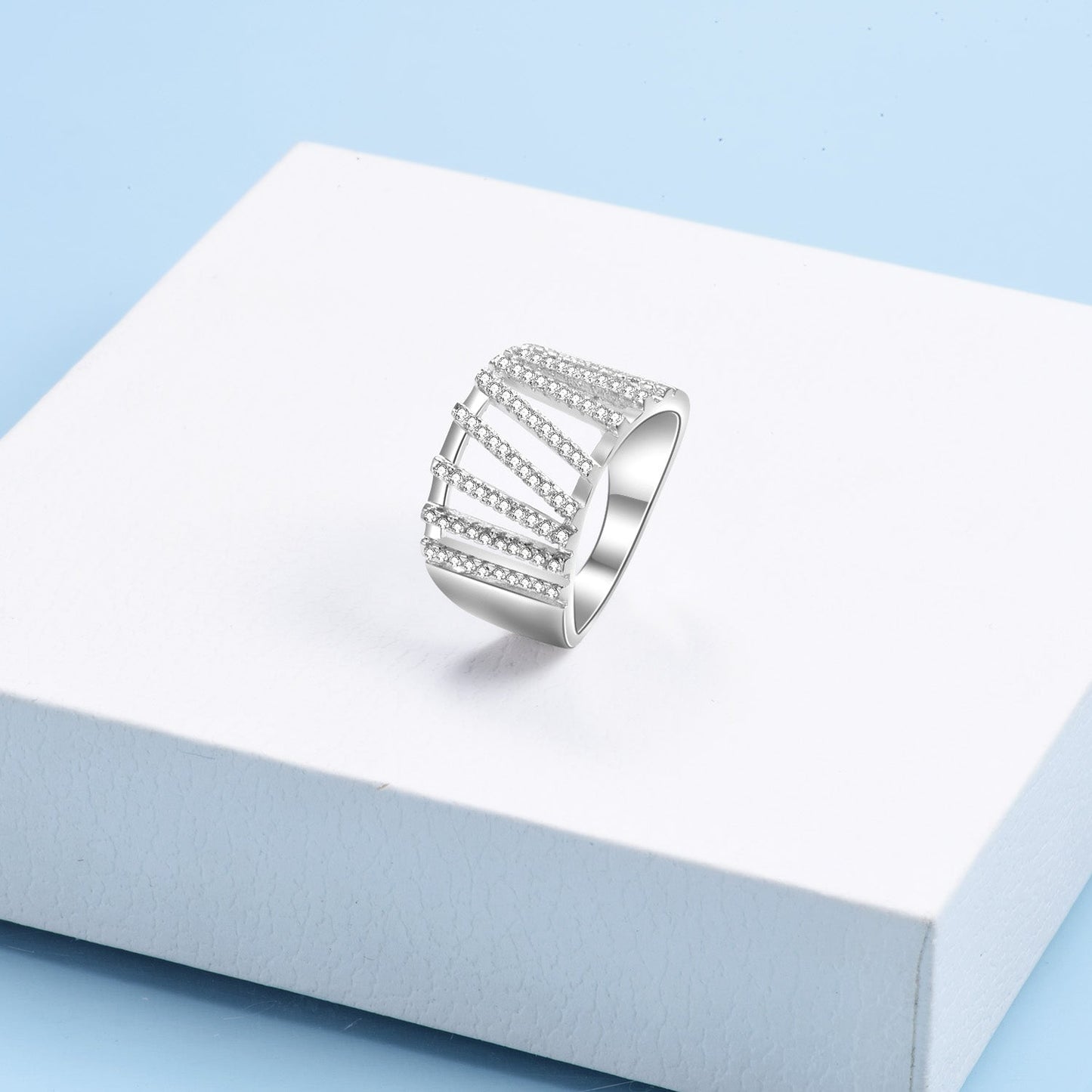 Sterling Silver Simulated Diamond Multi-Bar Ring
