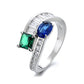 Silver-Tone Emerald & Sapphire Bypass Ring with Simulated Diamonds