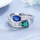 Silver-Tone Emerald & Sapphire Bypass Ring with Simulated Diamonds