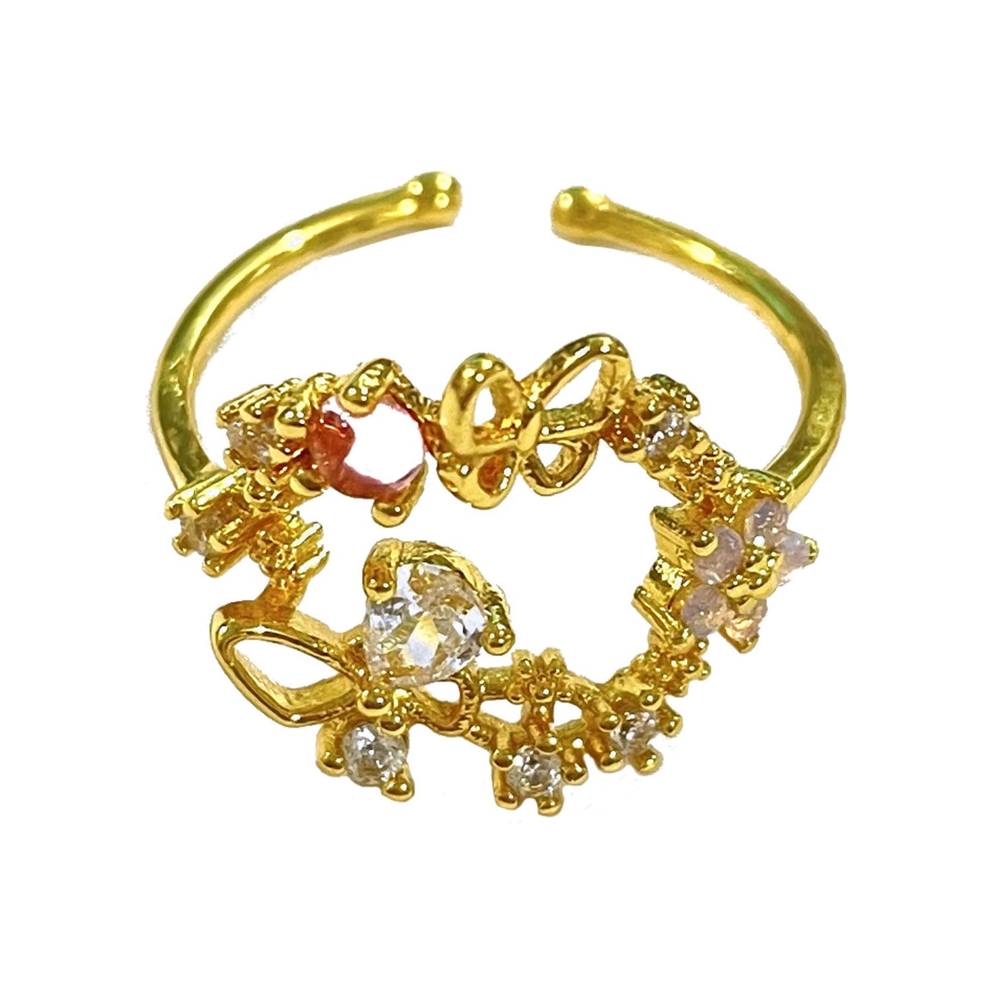 14K Yellow or Rose Gold Adjustable Ring with Crystals