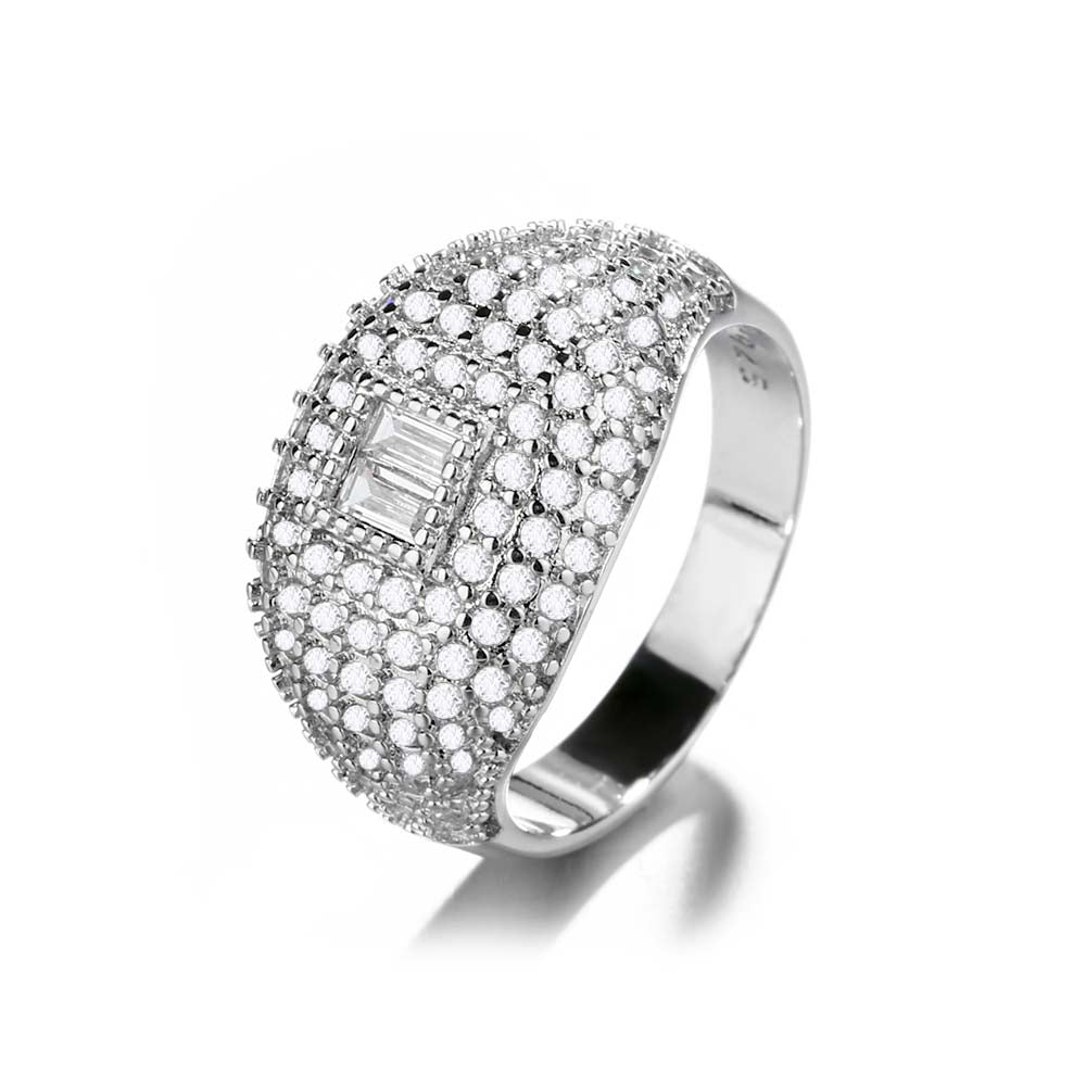 Sterling Silver Pave Crystal Rings With Clear Or Blue Sapphire Gemstones