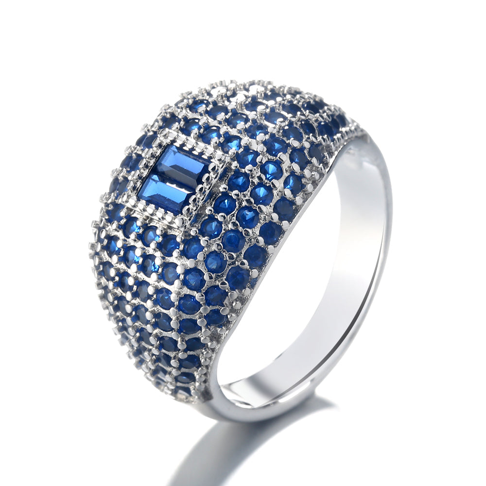 Sterling Silver Pave Crystal Rings With Clear Or Blue Sapphire Gemstones