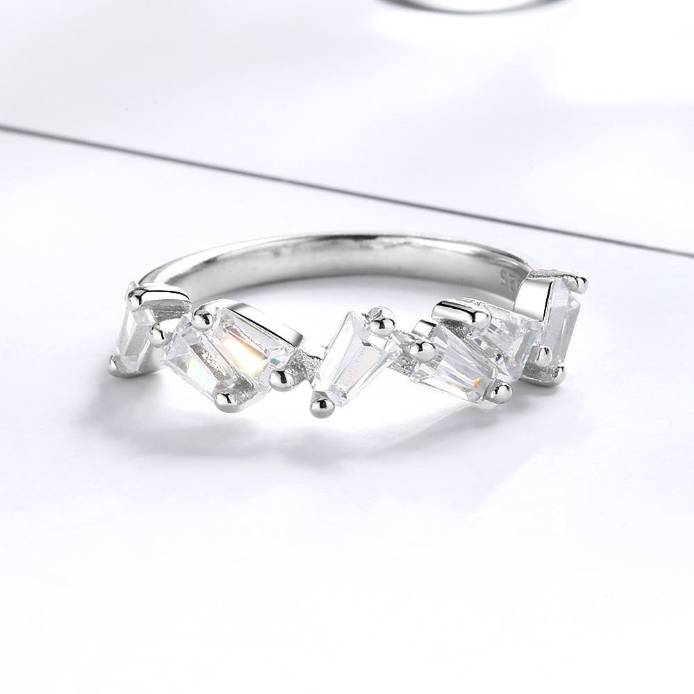 Sterling Silver Slanted Baguette Ring with crystals