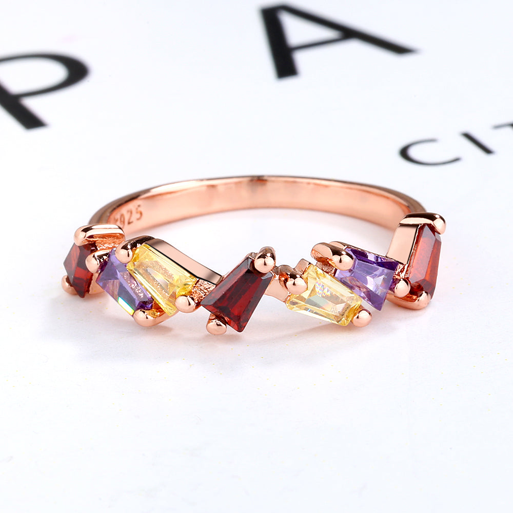 Sterling Silver Slanted Baguette Ring with crystals