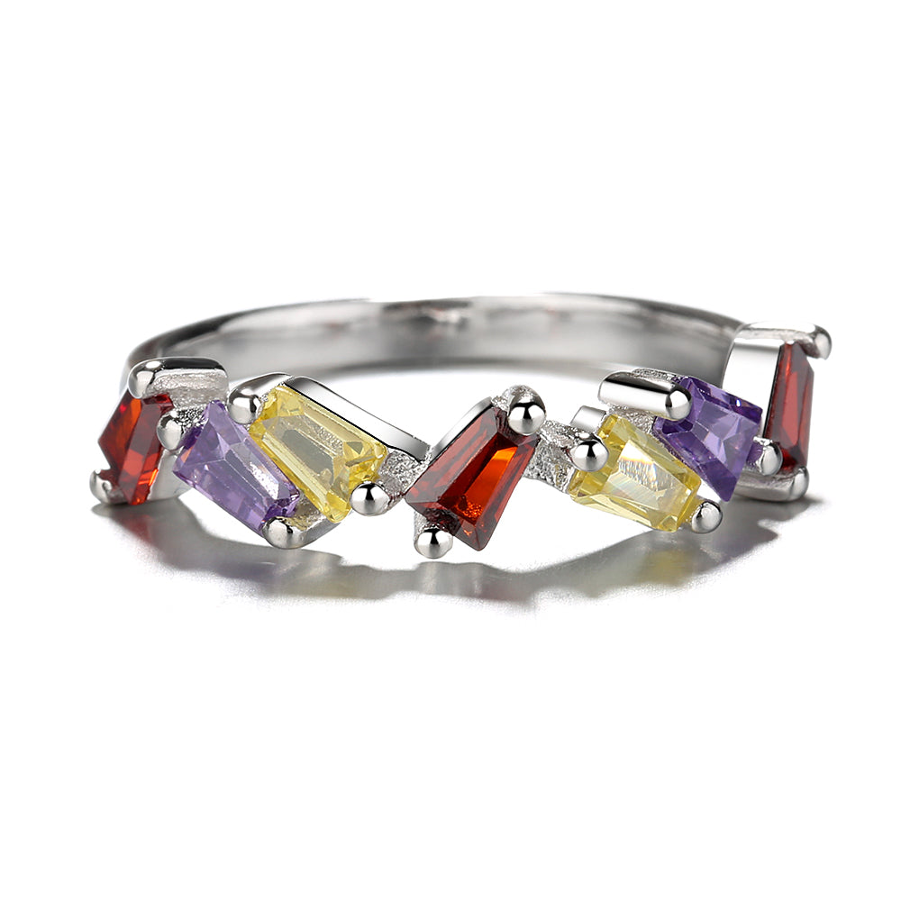 Sterling Silver Slanted Baguette Ring with crystals