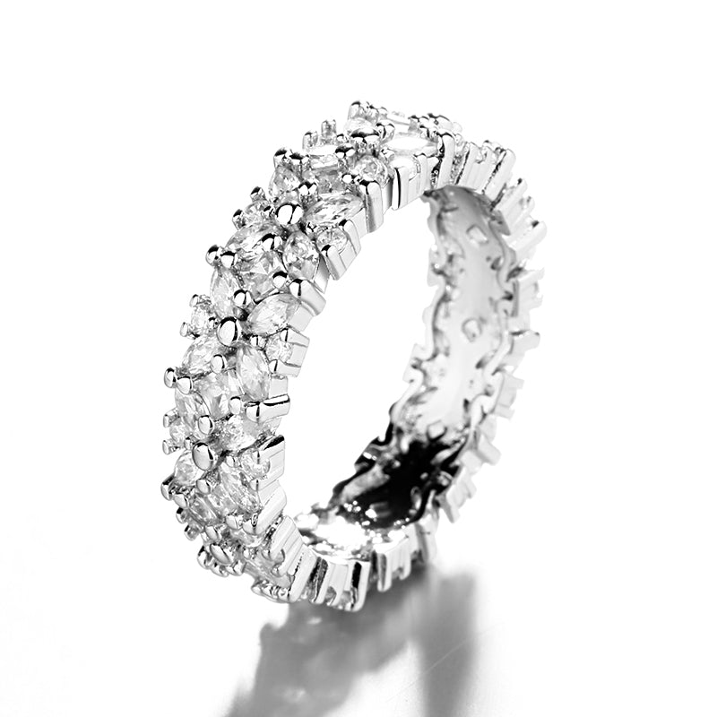 Sterling Silver Marquise-Cut Flower Ring With Simulated Diamonds