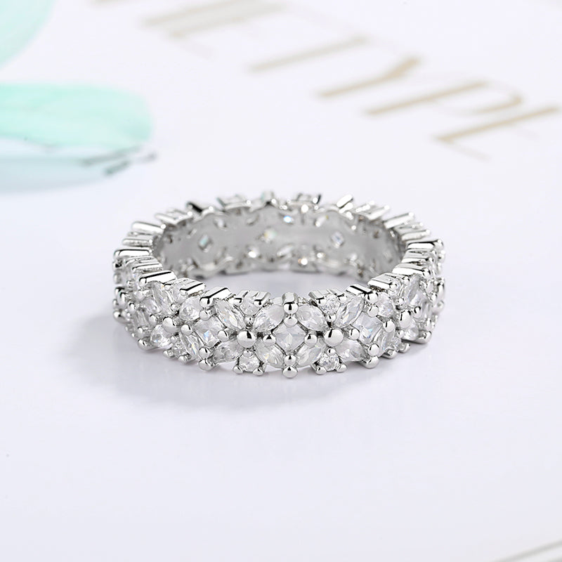 Sterling Silver Marquise-Cut Flower Ring With Simulated Diamonds