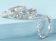 14K White Gold Three-Piece Marquise Cut Leaf Ring Set with Simulated Diamonds