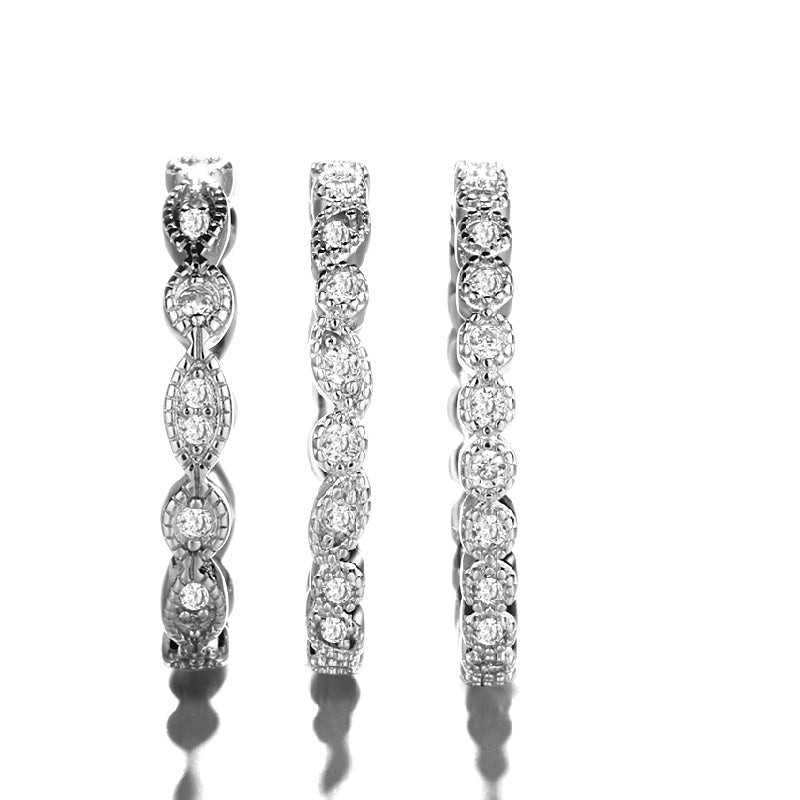 18K White Gold Milgrain Eternity Band Set with Crystals