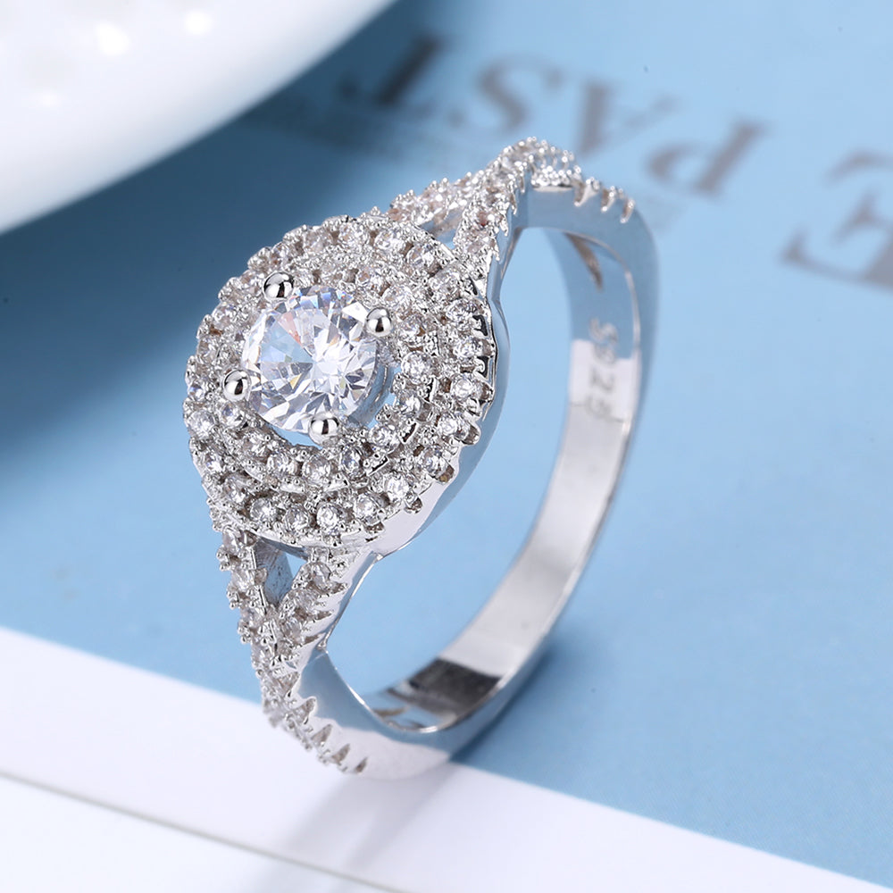3.5 CTTW Sterling Silver Simulated Diamond Split Shank Engagement Ring