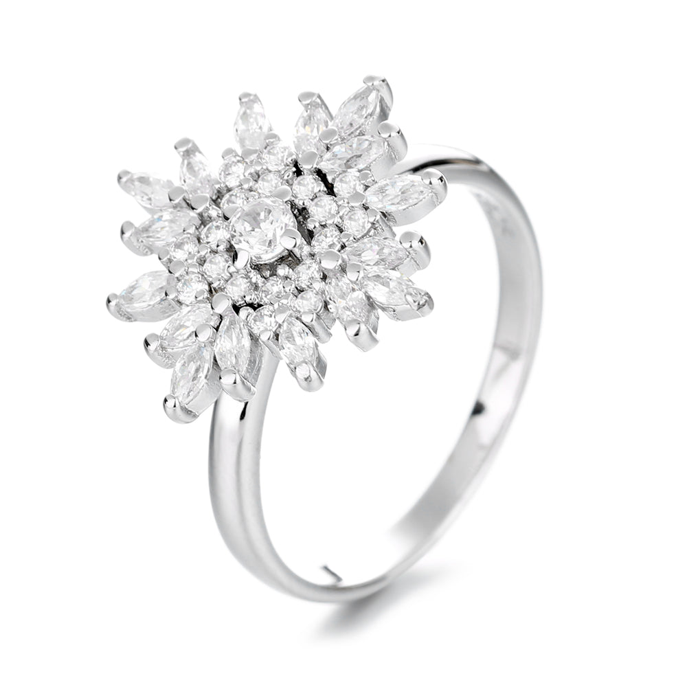 Sterling Silver Sunburst Marquise Ring With Simulated Diamonds