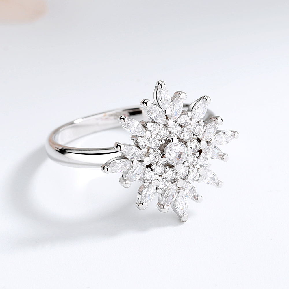 Sterling Silver Sunburst Marquise Ring With Simulated Diamonds