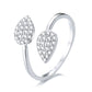 Sterling Silver Bypass Double Leaf Ring With Simulated Diamonds