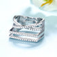 Silver-Tone Four-Row Geometric Ring with Simulated Diamonds