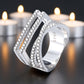 Silver-Tone Four-Row Geometric Ring with Simulated Diamonds