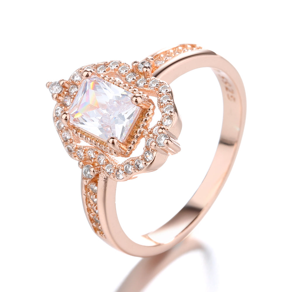 18K Rose Gold Simulated Diamond Vintage Diamond Engagement Ring