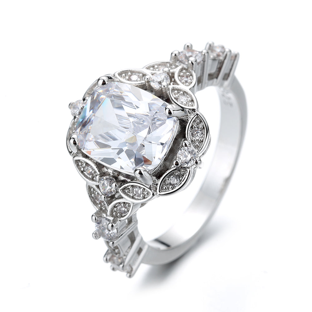 14K White Gold Plated Ageless Engagement ring with crystals