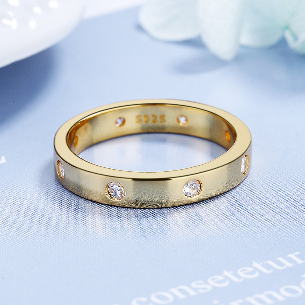 14K Gold thick Band Ring with crystals