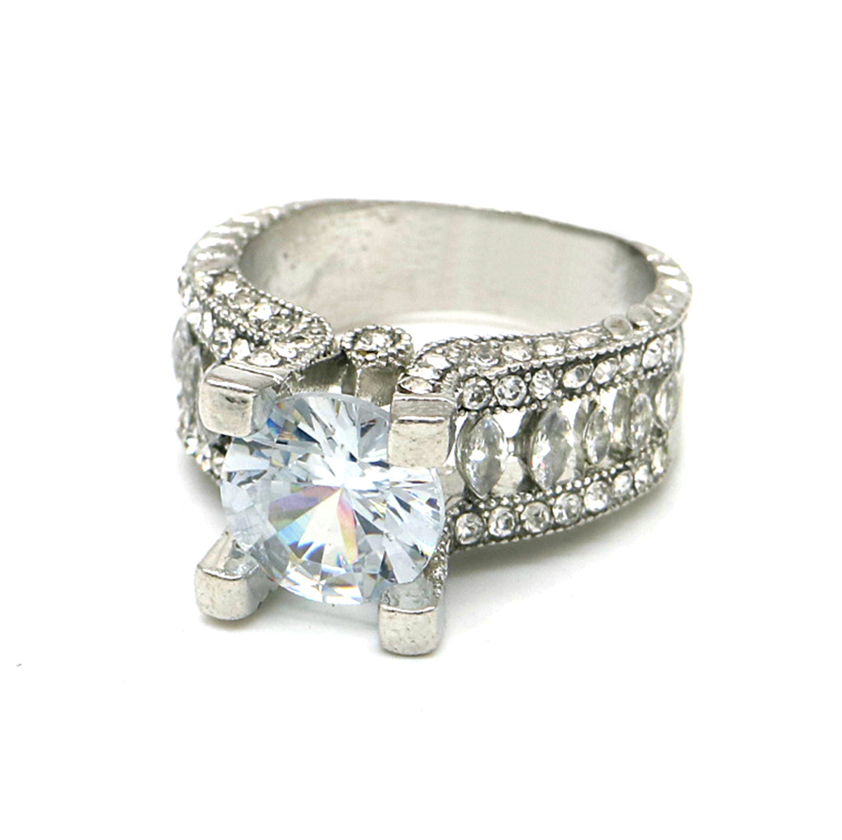 Silver-Tone 5.00 CTTW Engangement Ring with Simulated Diamonds