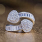 18K White Gold Double Heart Bypass Ring with Simulated Diamonds