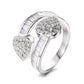 18K White Gold Double Heart Bypass Ring with Simulated Diamonds