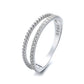 14 KT White Gold Plated Two Row Twist Ring with Simulated Diamonds
