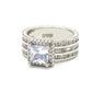 Silver-Tone Mult-Cut Three Row Engagement Ring with Genuine Crystals